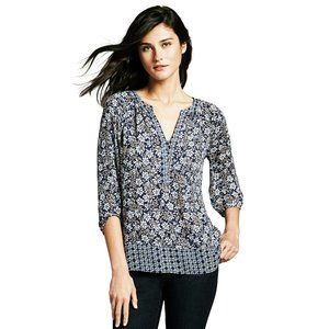 NWT Banana Republic Floral Print Tunic Blouse, Blue/Tan/White, XSP, 0P, 2P, 4P